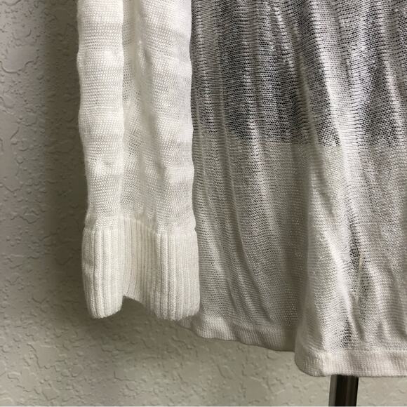 White + Warren white striped open front linen blend cardigan size Medium - Picture 14 of 16